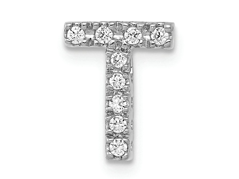 Rhodium Over 14K White Gold Diamond Letter T Initial Charm