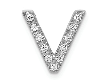 Picture of Rhodium Over 14K White Gold Diamond Letter V Initial Charm