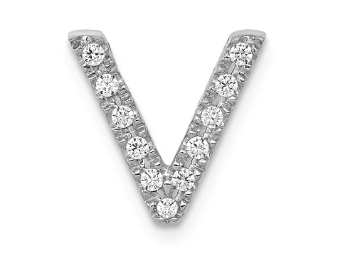 Rhodium Over 14K White Gold Diamond Letter V Initial Charm