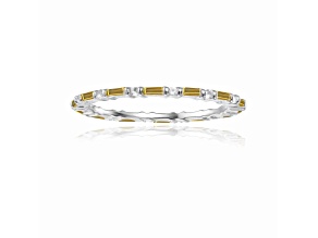 Dainty Baguette Citrine with Round White Topaz Sterling Silver Stackable Band Ring, 0.46ctw
