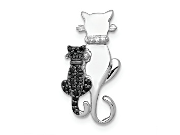 Picture of Rhodium Over 14k White Gold Black and White Accent Diamond Cats Chain Slide Pendant