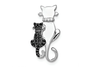 Rhodium Over 14k White Gold Black and White Accent Diamond Cats Chain Slide Pendant