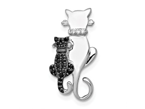 Rhodium Over 14k White Gold Black and White Accent Diamond Cats Chain Slide Pendant