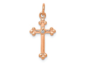 10K Rose Gold Small Diamond Budded Cross Pendant