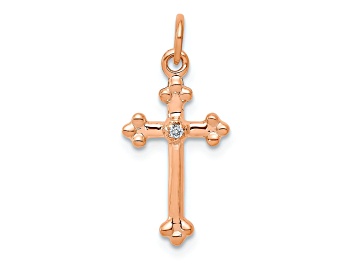 Picture of 10K Rose Gold Small Diamond Budded Cross Pendant