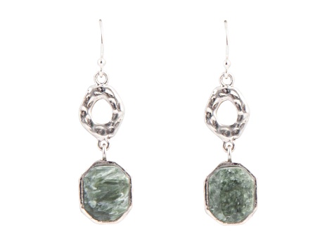 Barse Jewelry Green Seraphinite Hammered Sterling Silver Drop Earrings