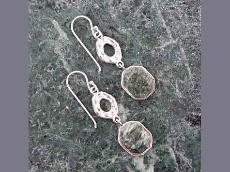 Barse Jewelry Green Seraphinite Hammered Sterling Silver Drop Earrings