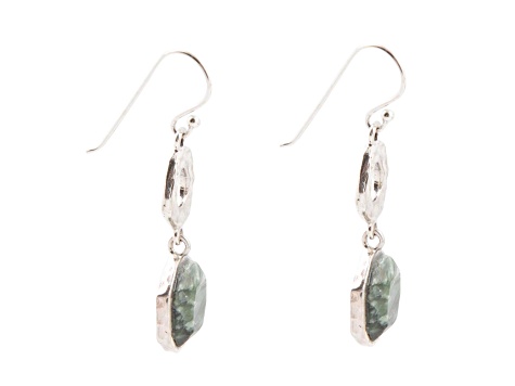 Barse Jewelry Green Seraphinite Hammered Sterling Silver Drop Earrings