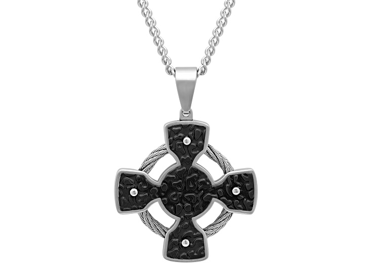 Two-tone Black and White Stainless Steel Round Pendant With Chain