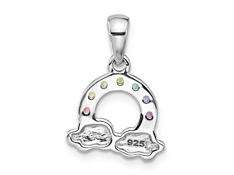 Rhodium Over Sterling Silver Crystal Rainbow and Clouds Children's Pendant