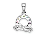 Rhodium Over Sterling Silver Crystal Rainbow and Clouds Children's Pendant