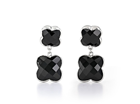 Black Cushion Onyx Sterling Silver Earrings 40ctw