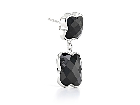 Black Cushion Onyx Sterling Silver Earrings 40ctw