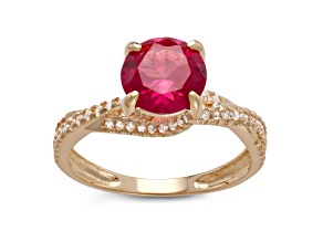 Lab Created Ruby 10K Yellow Gold Twist Ring 2.48ctw