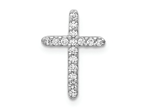 Rhodium Over 14K White Gold Diamond Cross Pendant