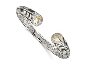 Sterling Silver with 14K Gold Over Sterling Silver Accent Oxidized 1/2ct. Diamond Hinged Cuff