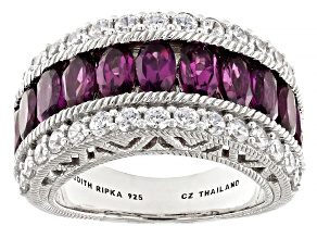 Judith Ripka 2.75ctw Rhodolite & 1.10ctw Bella Luce® Rhodium Over Sterling Silver Textured Band Ring