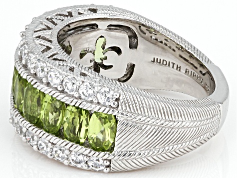 Judith Ripka 2.30ctw Peridot and 1.10ctw Bella Luce® Rhodium Over Sterling Silver Textured Band Ring