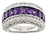 Judith Ripka 2.40ctw Amethyst & 2.80ctw Bella Luce® Rhodium Over Sterling Silver Textured Band Ring