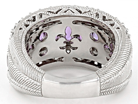Judith Ripka 2.40ctw Amethyst & 2.80ctw Bella Luce® Rhodium Over Sterling Silver Textured Band Ring
