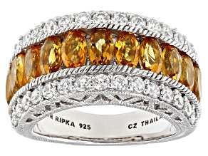 Judith Ripka 2.25ctw Citrine & 2.80ctw Bella Luce® Rhodium Over Sterling Silver Textured Band Ring