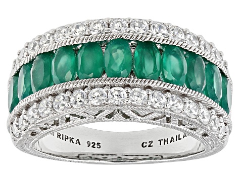 Judith Ripka 2.50ctw Chalcedony & 1.10ctw Bella Luce® Rhodium Over Sterling Silver Textured Ring