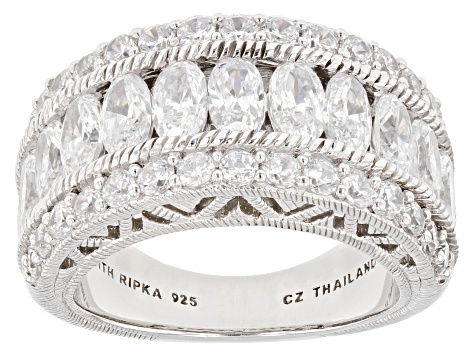 Judith Ripka 3.65ctw Bella Luce® Diamond Simulant Rhodium Over Sterling Silver Textured Band Ring