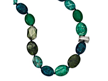 Picture of Sterling Silver Jadeite, Crystal, Jasper and Serpentine with 2-inch Extension Necklace