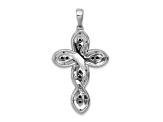 Rhodium Over 14K White Gold White and Black Diamond Cross Pendant