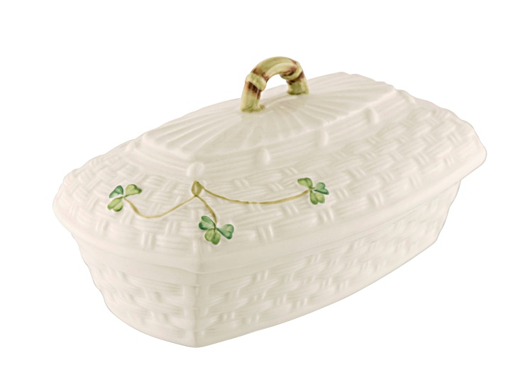 Belleek Shamrock Butter Dish