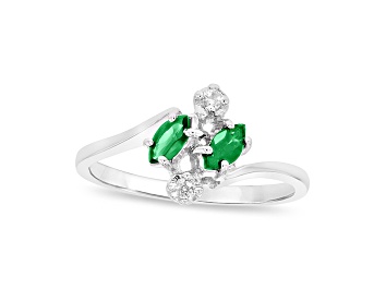 Picture of 0.28ctw Diamond and Marquise Emerald Ring in 14k White Gold