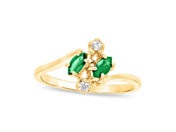 Picture of 0.28ctw Diamond and Marquise Emerald Ring in 14k Yellow Gold