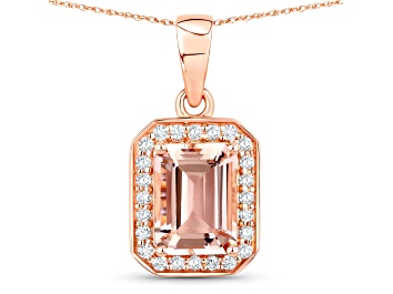 Picture of Peach Morganite and White Diamond 14K Rose Gold Octagon Necklace For Her 1.35ctw
