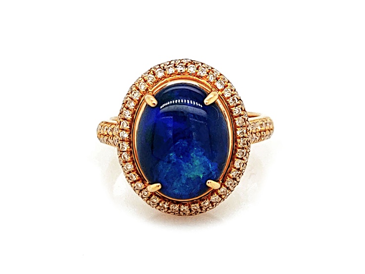 5.05 Ctw Australian Opal and 0.57 Ctw White Diamond Ring in 18K YG