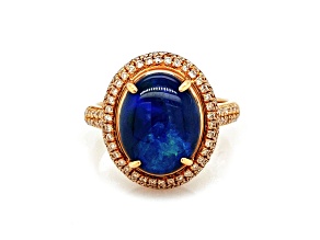 5.05 Ctw Australian Opal and 0.57 Ctw White Diamond Ring in 18K YG