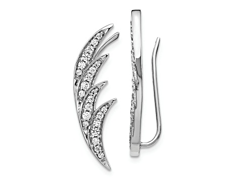 Rhodium Over 10k White Gold 0.504ctw Diamond Ear Climber Earrings