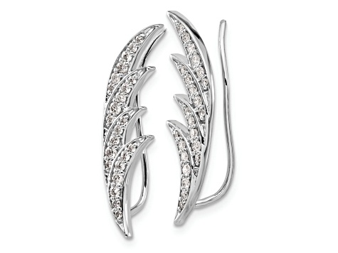 Rhodium Over 10k White Gold 0.504ctw Diamond Ear Climber Earrings