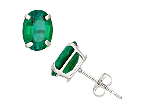 Oval Lab Created Emerald 10K White Gold Earrings 2.04ctw