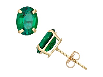 Picture of Oval Lab Created Emerald 10K Yellow Gold Earrings 5.4ctw