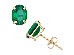 Oval Lab Created Emerald 10K Yellow Gold Earrings 5.4ctw