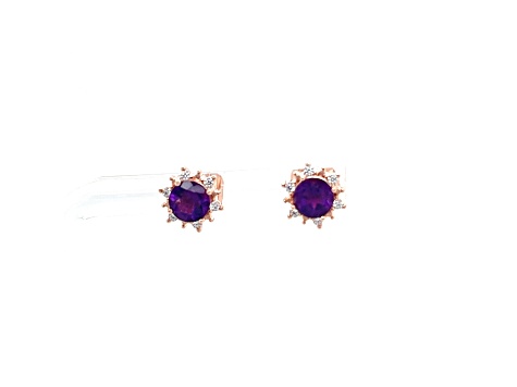 Amethyst and CZ 0.84 Ctw Round 18K Rose Gold Over Sterling Silver Button type Earrings.