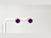 Amethyst and CZ 0.84 Ctw Round 18K Rose Gold Over Sterling Silver Button type Earrings.