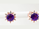 Amethyst and CZ 0.84 Ctw Round 18K Rose Gold Over Sterling Silver Button type Earrings.