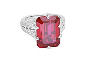 Judith Ripka 11.00ct Ruby Simulant & 0.9ctw Bella Luce® Rhodium Over Sterling Silver Cocktail Ring