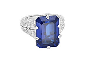 Judith Ripka 11.00ct Sapphire Simulant & 0.9ctw Bella Luce® Rhodium Over Sterling Silver Estate Ring
