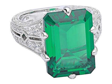 Judith Ripka 11.00ct Emerald Simulant & 0.9ctw Bella Luce® Rhodium Over Sterling Silver Ring