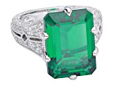 Judith Ripka 11.00ct Emerald Simulant & 0.9ctw Bella Luce® Rhodium Over Sterling Silver Ring