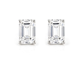 Picture of Certified Emerald Cut White Lab-Grown Diamond E-F SI 18k White Gold Stud Earrings 2.00ctw