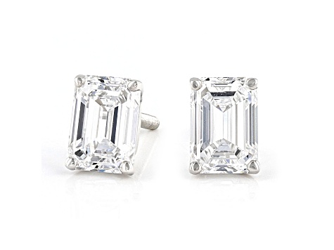Certified Emerald Cut White Lab-Grown Diamond E-F SI 18k White Gold Stud Earrings 2.00ctw