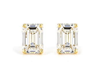 Picture of Emerald Cut White IGI Certified Lab-Grown Diamond 18k Yellow Gold Stud Earrings 2.00ctw